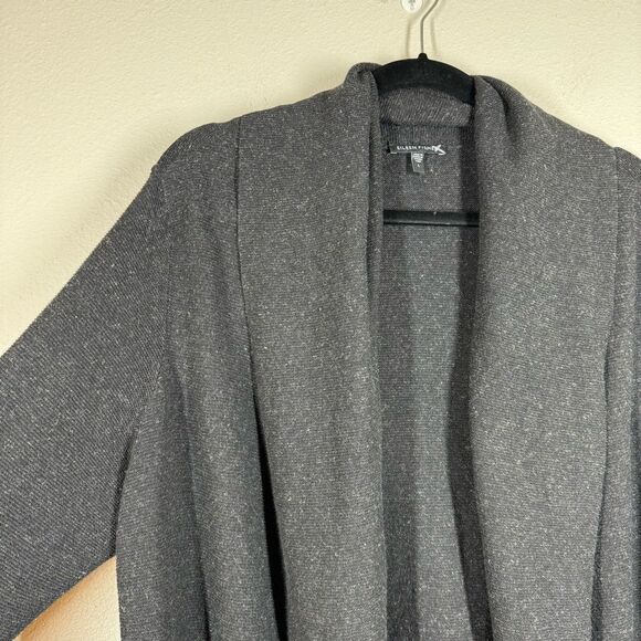 Eileen Fisher Cotton Viscose Linen Blend Long Cardigan Draped Front Marled Large - Picture 3 of 8